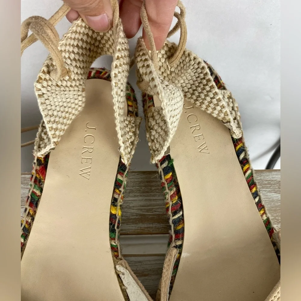 J. Crew Baja desert canyon Suede Flat Espadrilles Sz 9 Lace Up Ankle Ties Beige - Picture 9 of 12